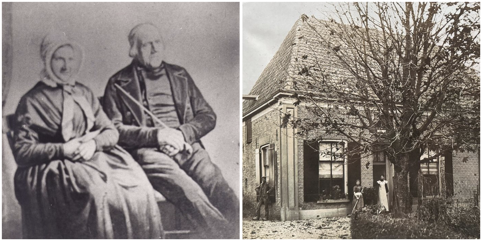 Afbeelding: Wessel Rakhorst en zijn vrouw Johanna van Marle en de molen (rond 1850)